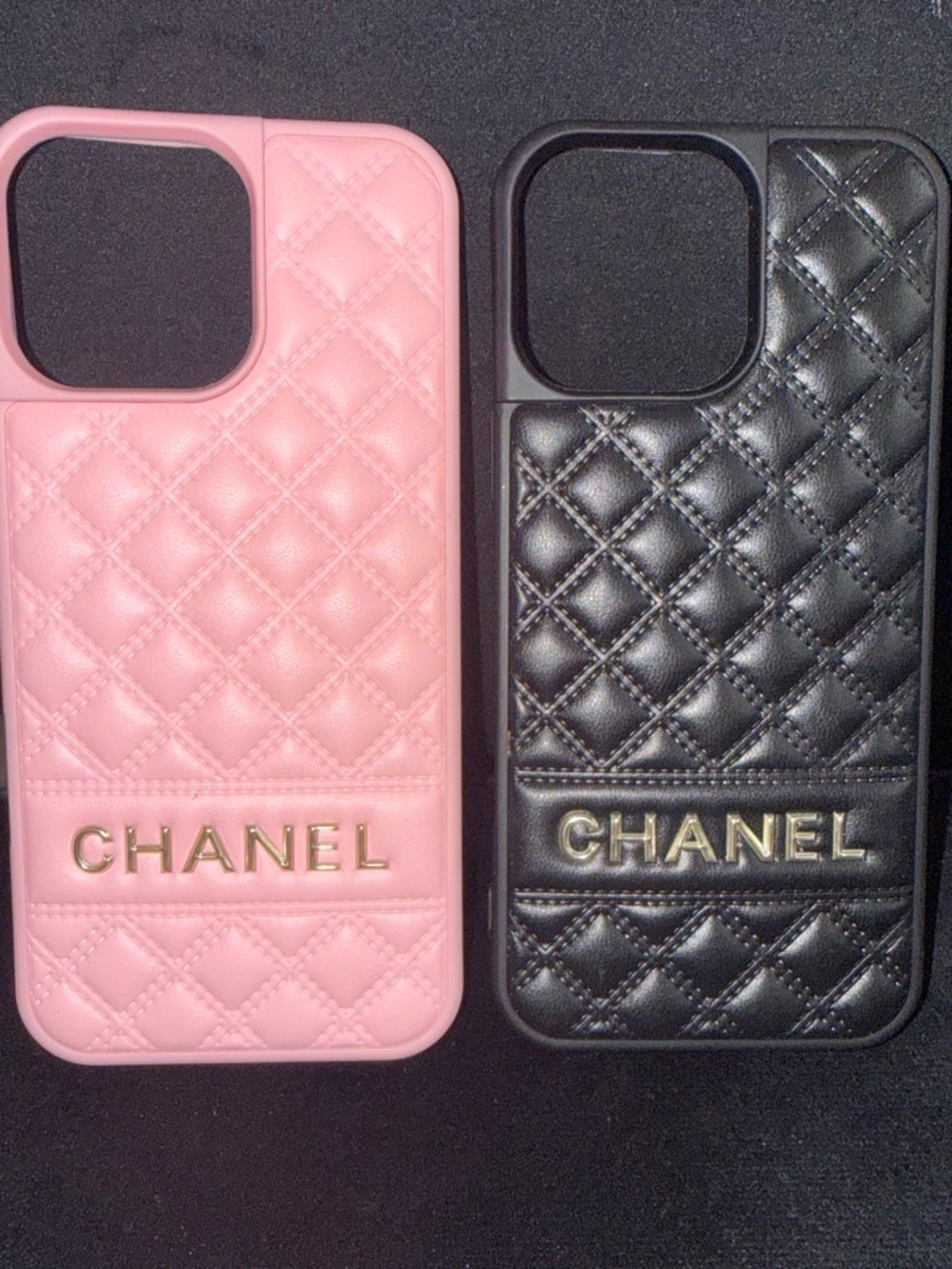 CHANEL Quilted Leather-Style iPhone 16 Pro Max Case - Pink and Black